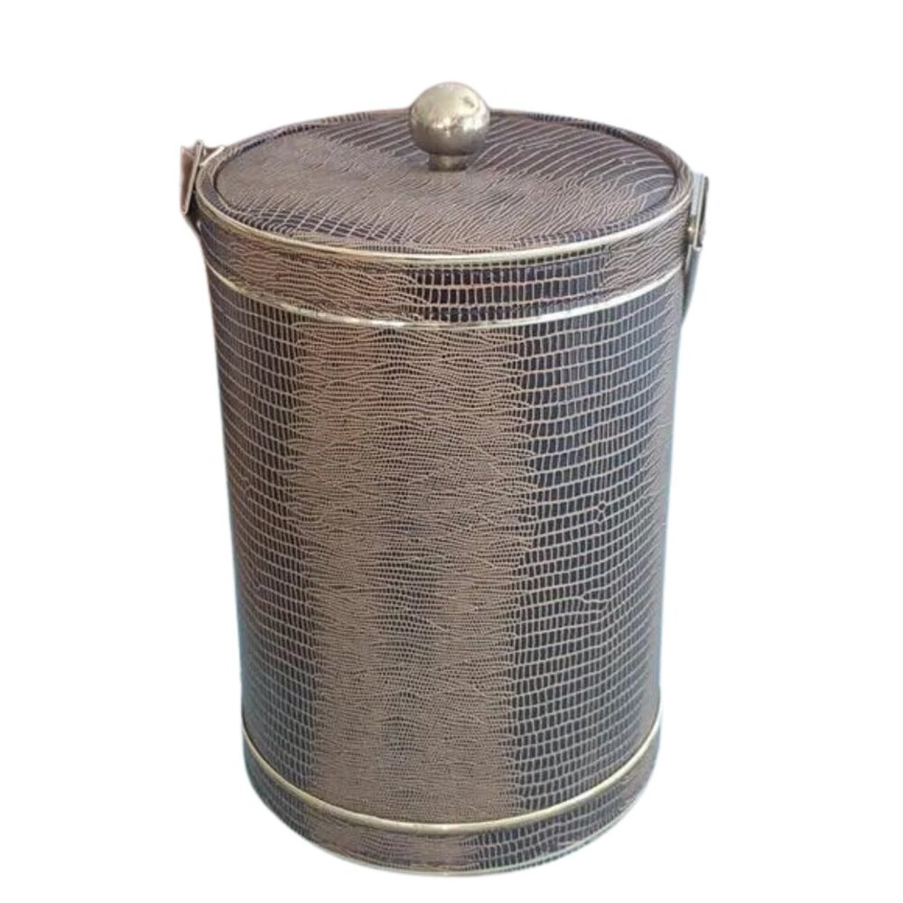 Hollywood Regency Ice Bucket, Brown Faux Alligator, Mid-Century Modern Barware